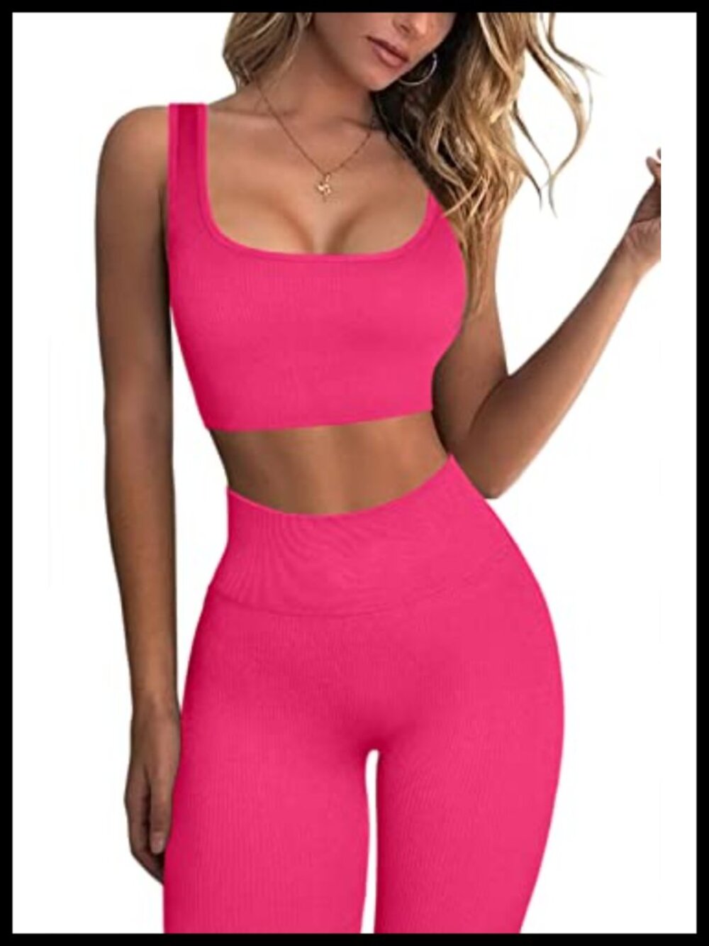 Ribbed Seamless Workout Set Crop Tank Top High Waist Leggings